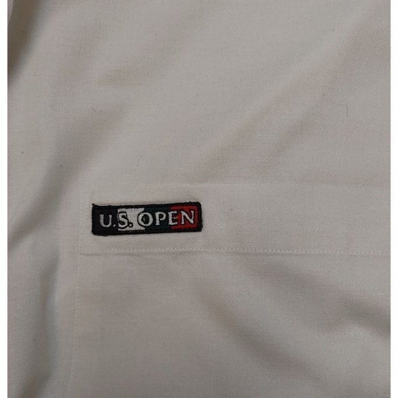 US OPEN GOLF COLLECTION Mens L White Button Down Logo Short Sleeve Collar Shirt - Picture 3 of 4